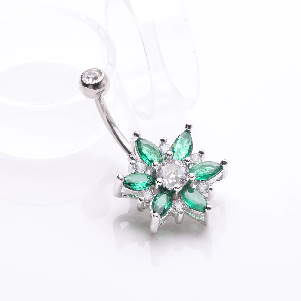 Brilliant Marquise Petal Flower Sparkle Belly Button Ring - Image 3