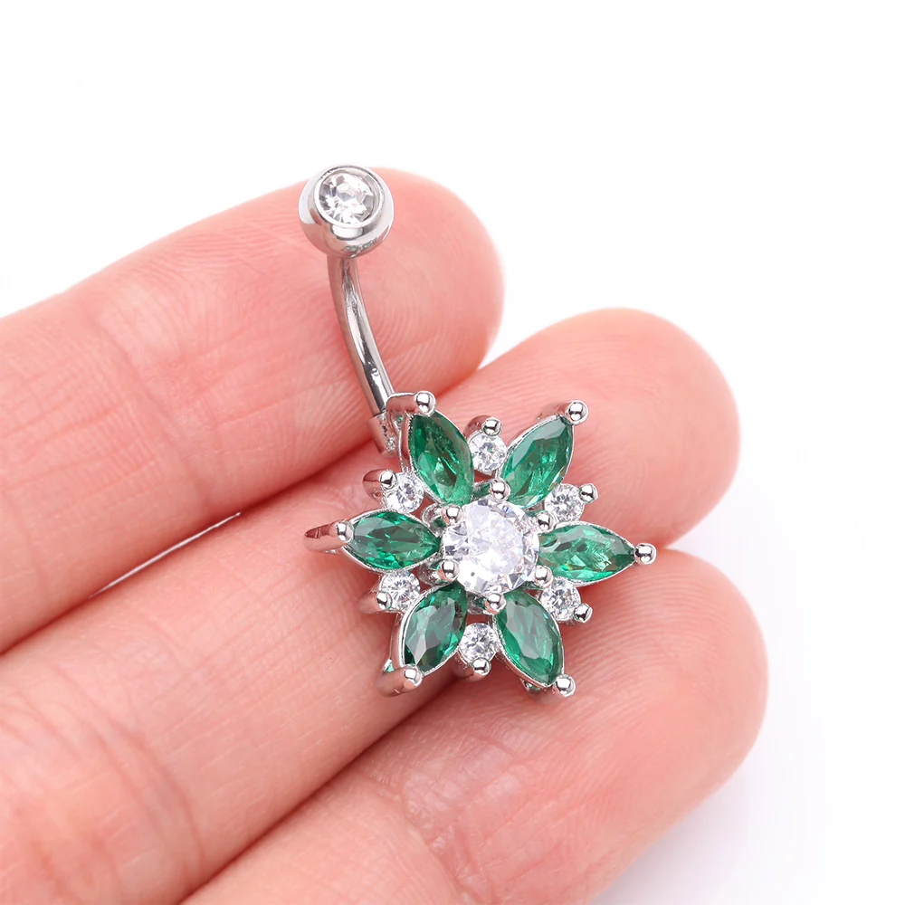 Brilliant Marquise Petal Flower Sparkle Belly Button Ring - Image 4