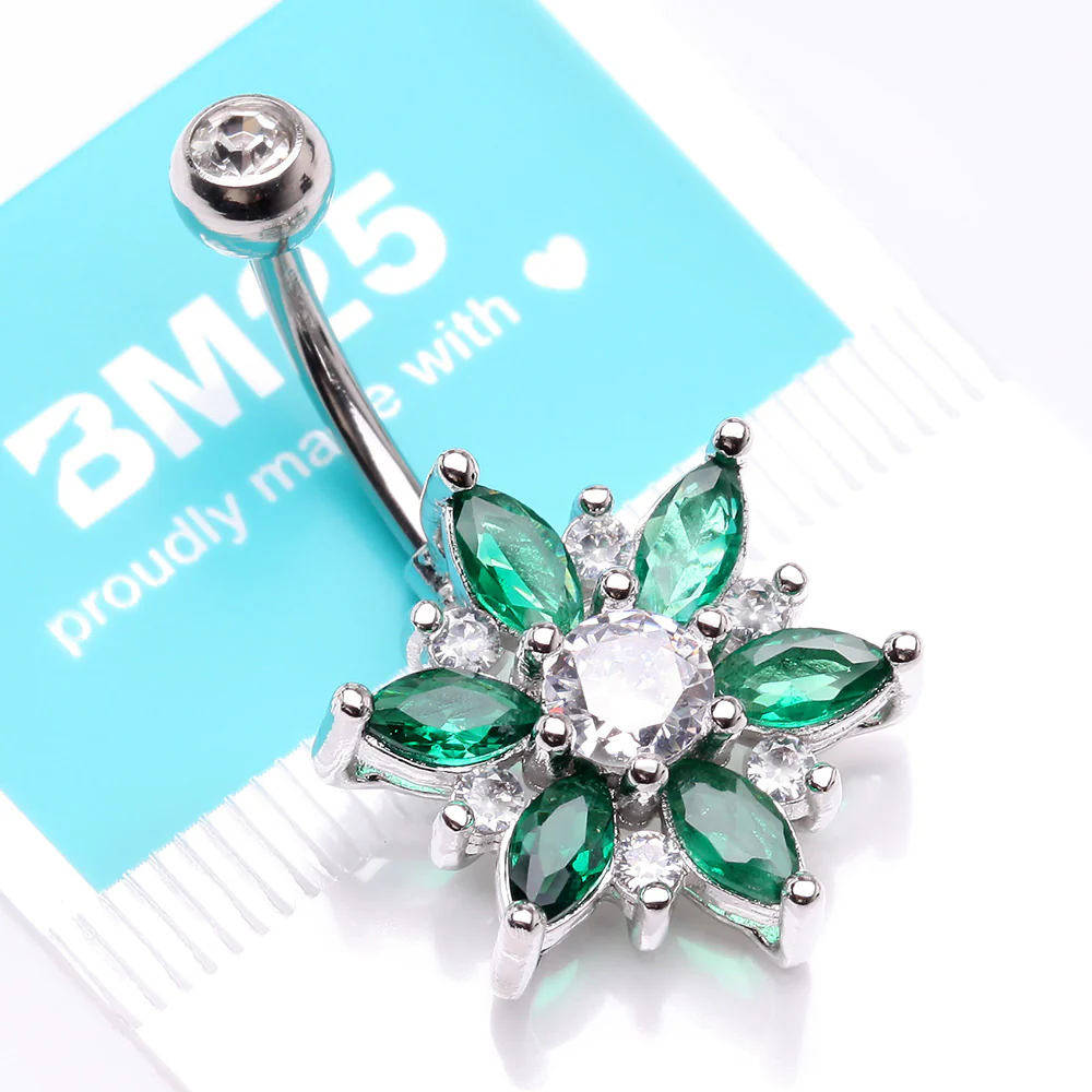 Brilliant Marquise Petal Flower Sparkle Belly Button Ring - Image 5