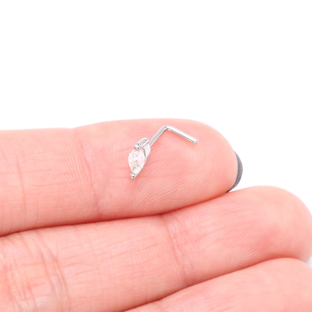 Brilliant Marquise Sparkle Prong L-Shaped Nose Ring - Image 3