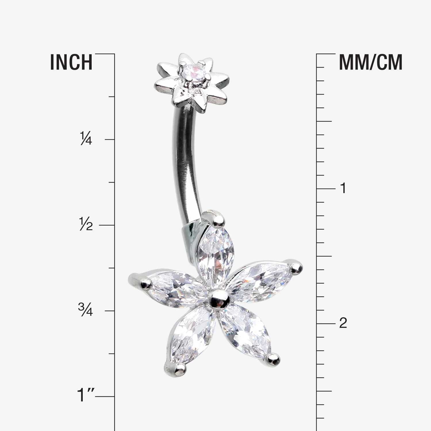 Brilliant Marquise Spring Flower Sparkle Internally Threaded Belly Button Ring - Image 2