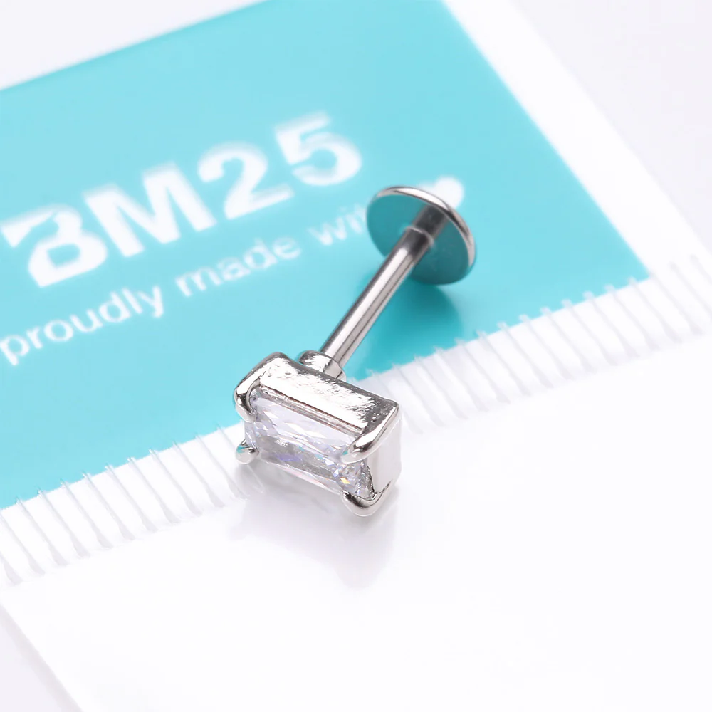 Brilliant Sparkle Baguette Prong Gem Top Flat Back Stud Labret - Image 5