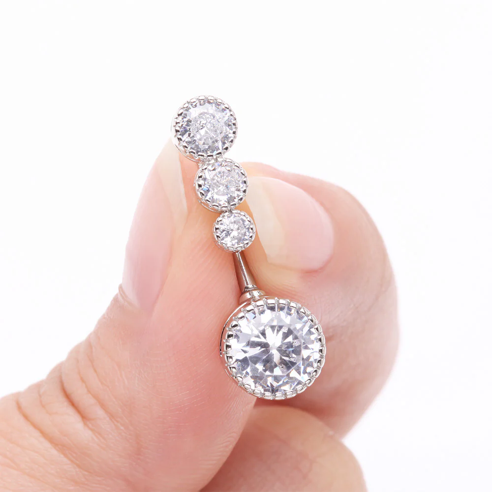 Brilliant Sparkle Cascading Dew Drop Top Belly Button Ring - Image 4