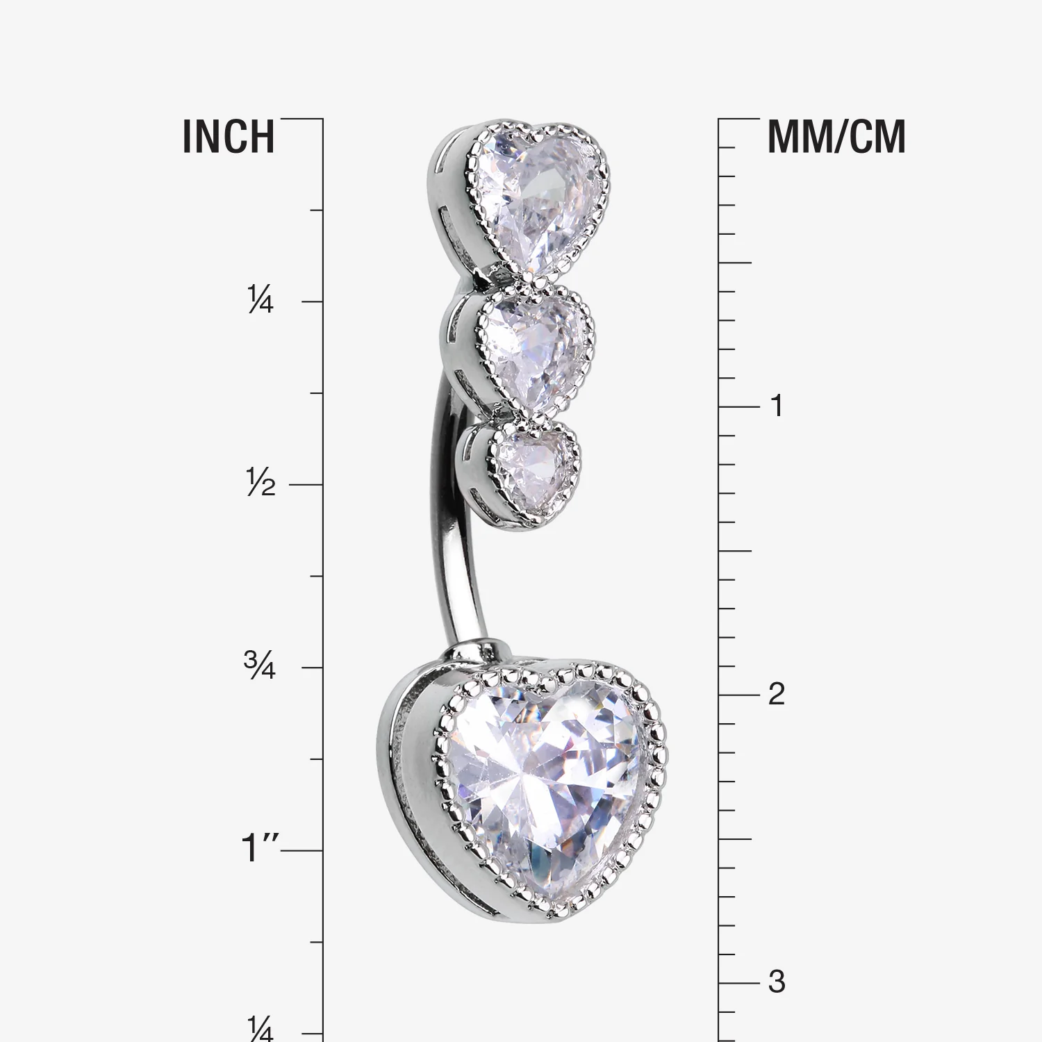Brilliant Sparkle Cascading Heart Drop Top Belly Button Ring - Image 2