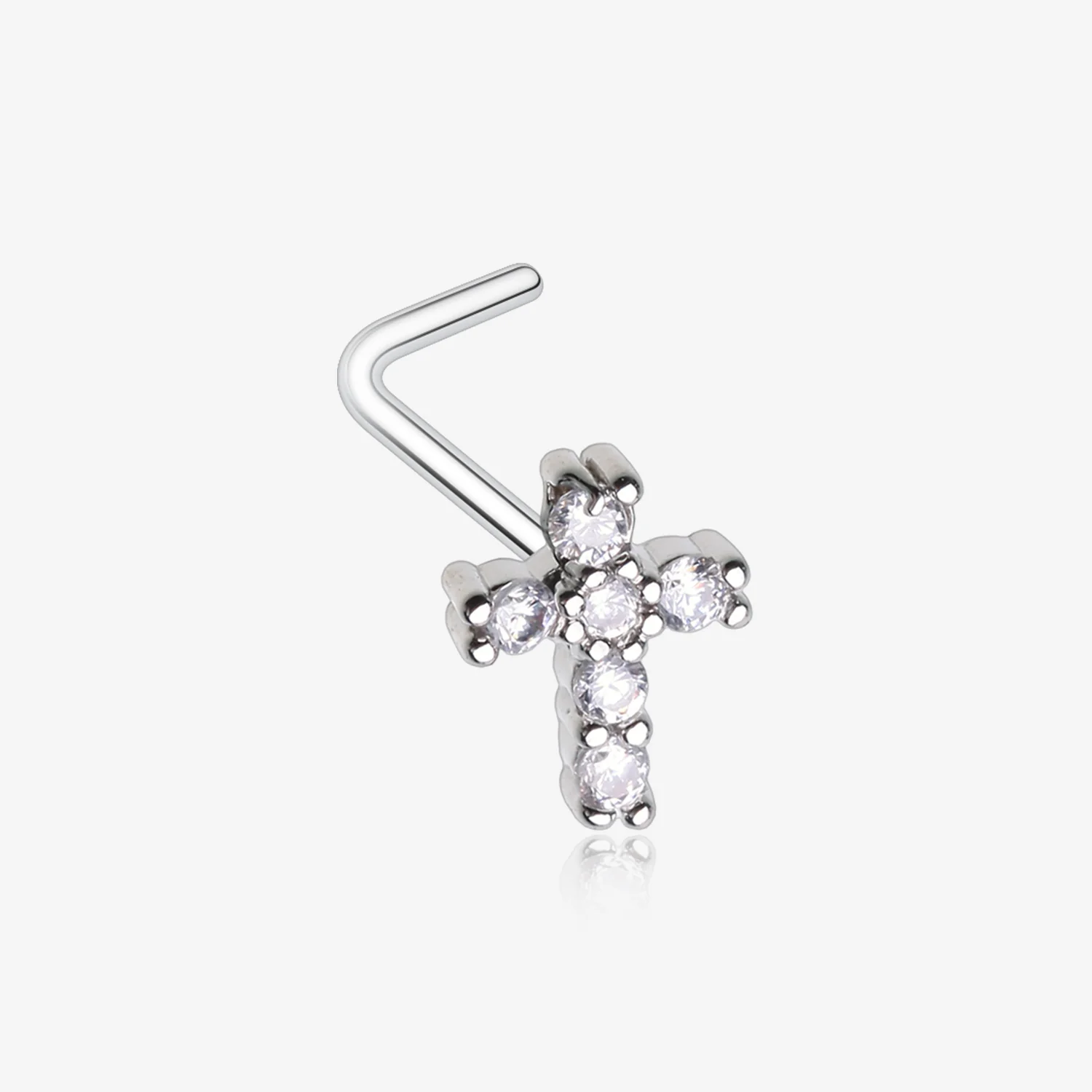 Brilliant Sparkle Cross Multi-Gem L-Shaped Nose Ring