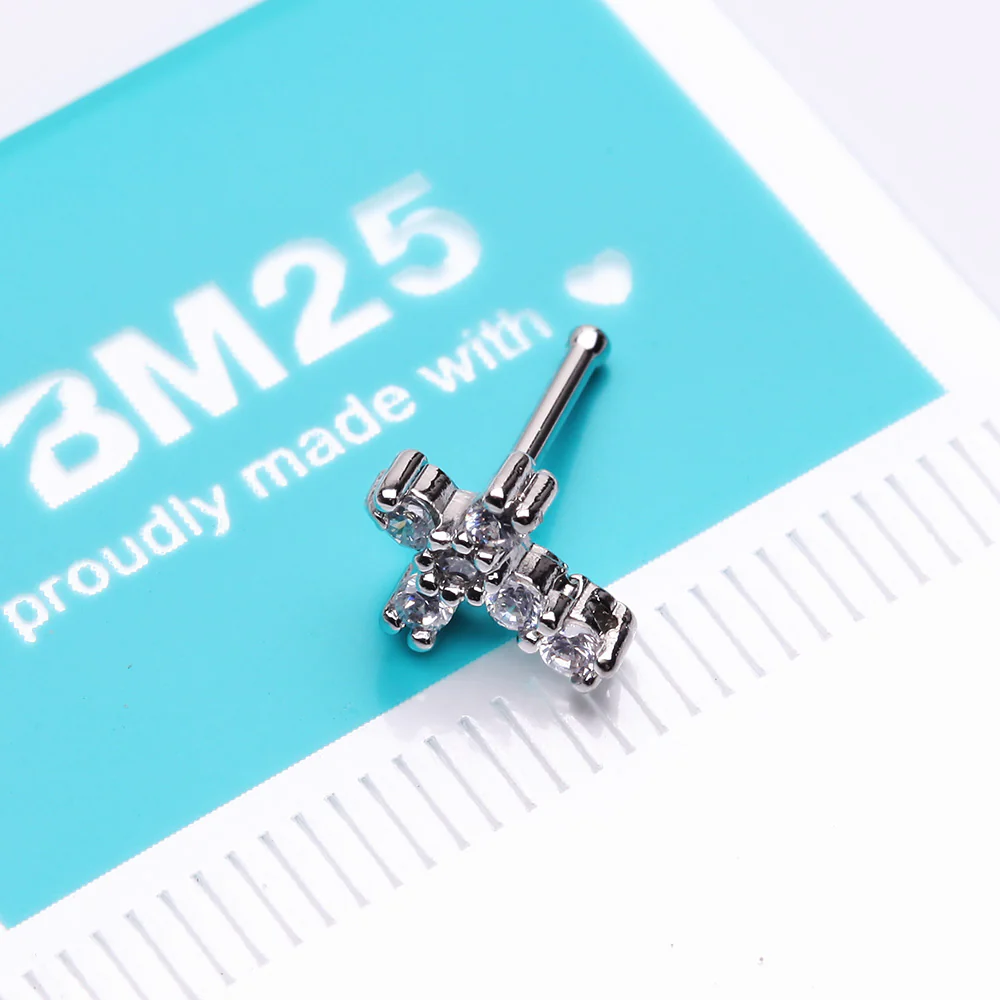 Brilliant Sparkle Cross Multi-Gem Nose Stud Ring - Image 3