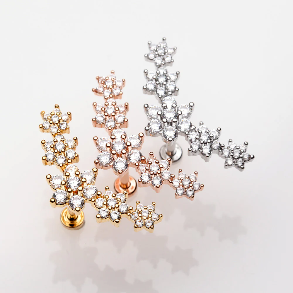 Brilliant Sparkle Flower Journey Top Internally Threaded Steel Labret - Image 3