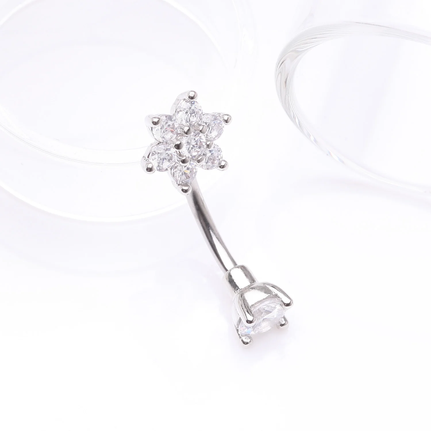 Brilliant Sparkle Flower Prong Gem Top Curved Barbell - Image 2