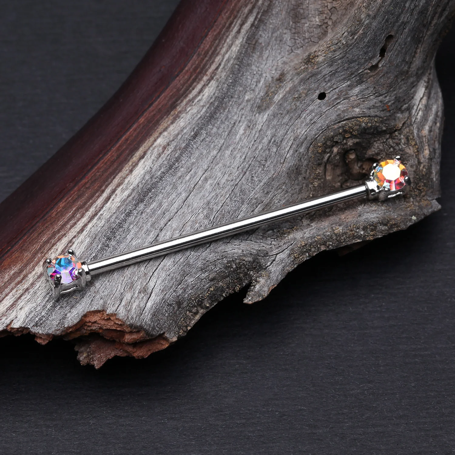 Brilliant Sparkle Gem Prong Set Industrial Barbell - Image 2
