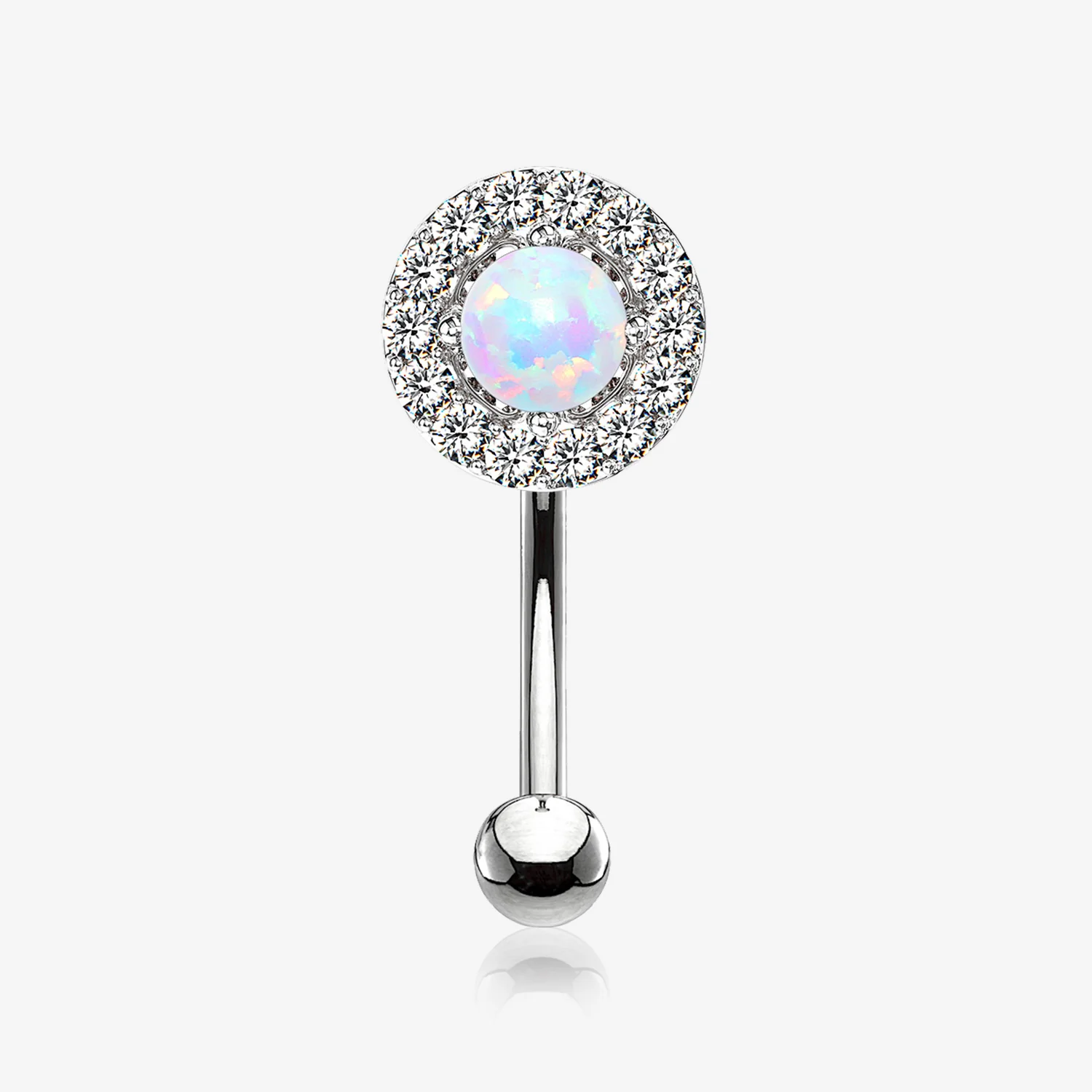 Brilliant Sparkle Gems Fire Opal Prong Set Curved Barbell