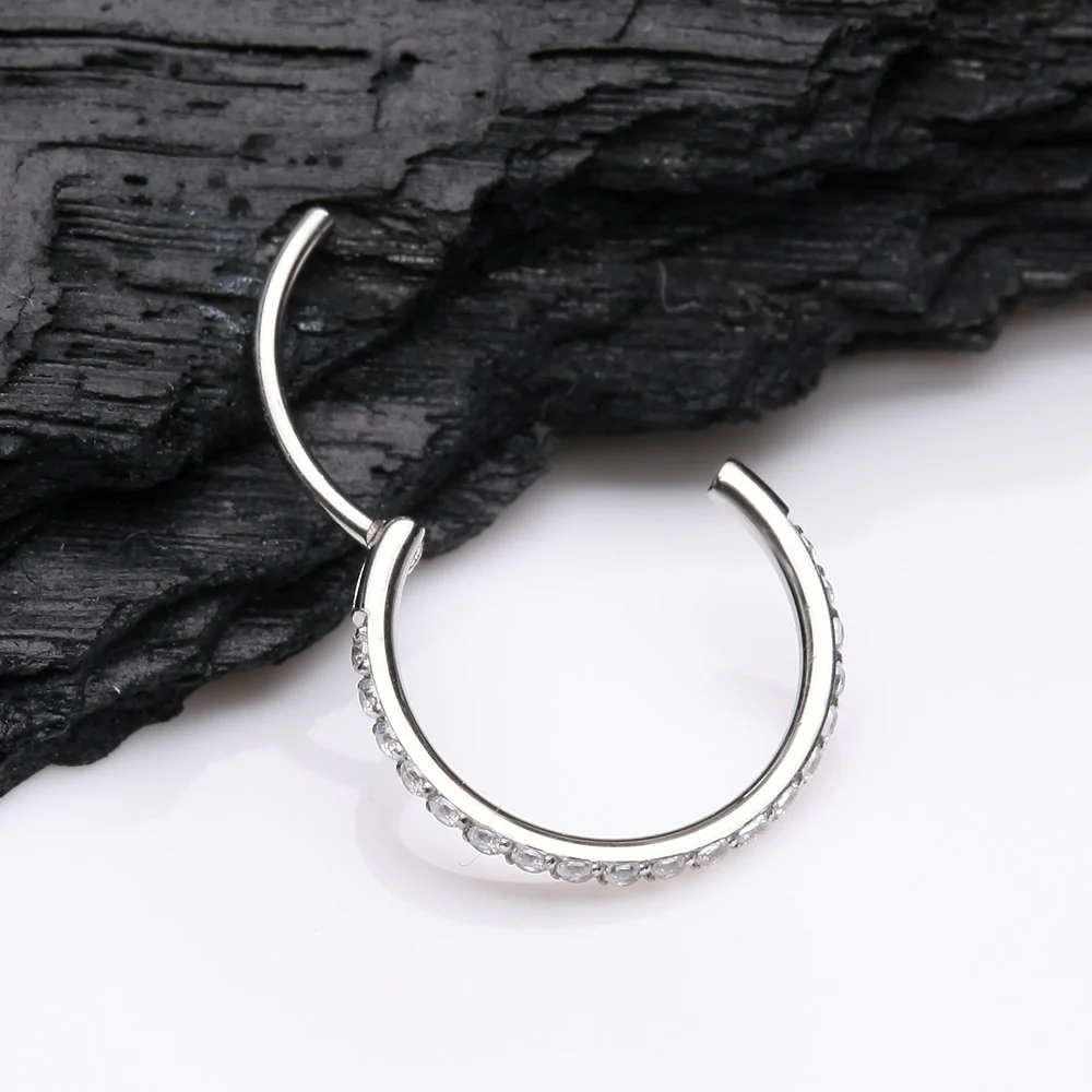 Brilliant Sparkle Gems Lined Clicker Hoop Ring - Image 3