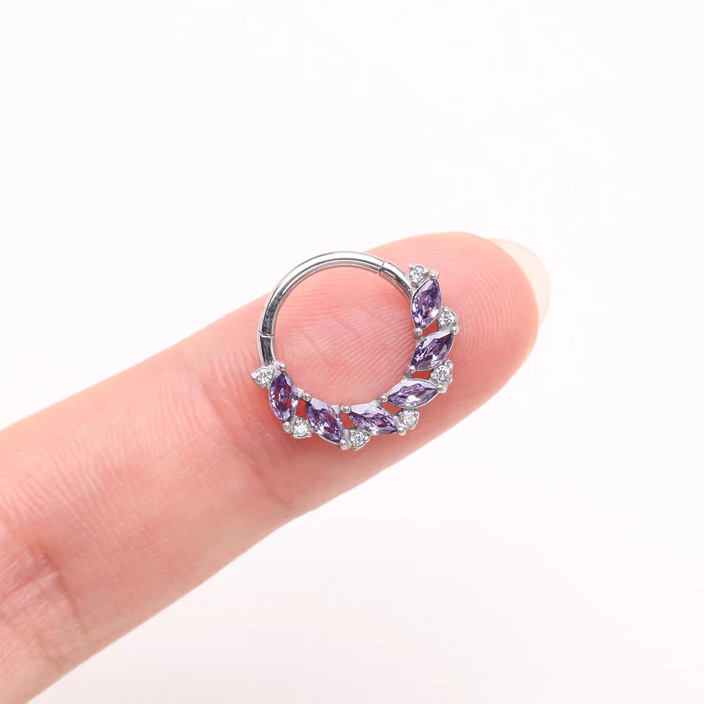 Brilliant Sparkle Marquise Weave Wreath Clicker Hoop Ring - Image 4