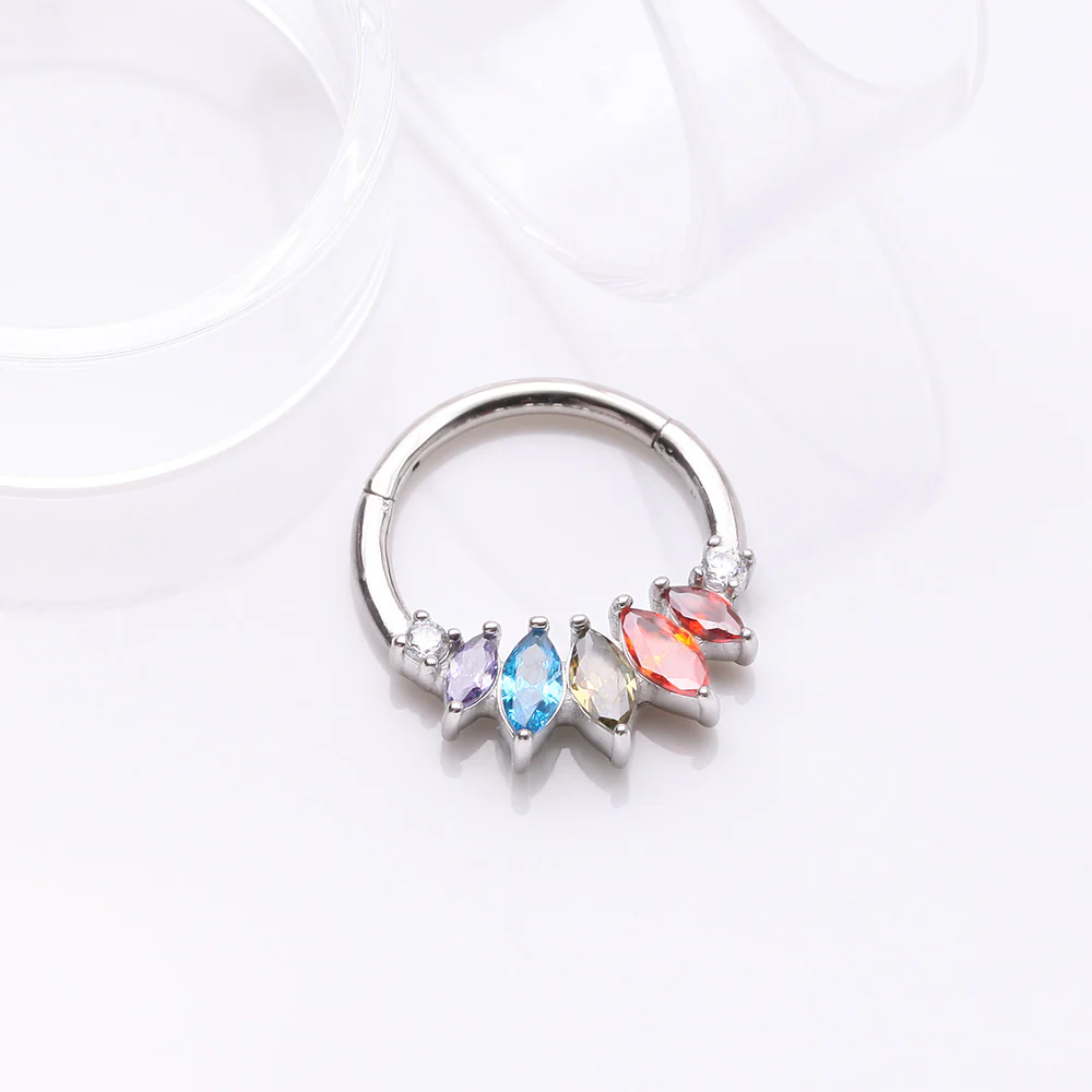 Brilliant Sparkle Marquise Grand Floral Clicker Hoop Ring - Image 3