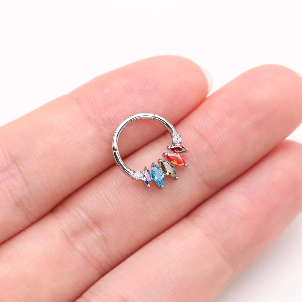 Brilliant Sparkle Marquise Grand Floral Clicker Hoop Ring - Image 4