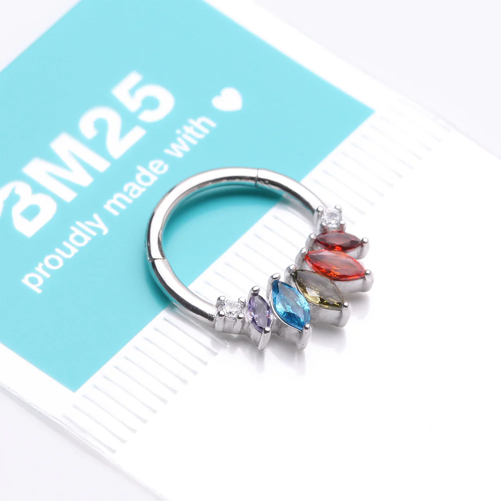 Brilliant Sparkle Marquise Grand Floral Clicker Hoop Ring - Image 5