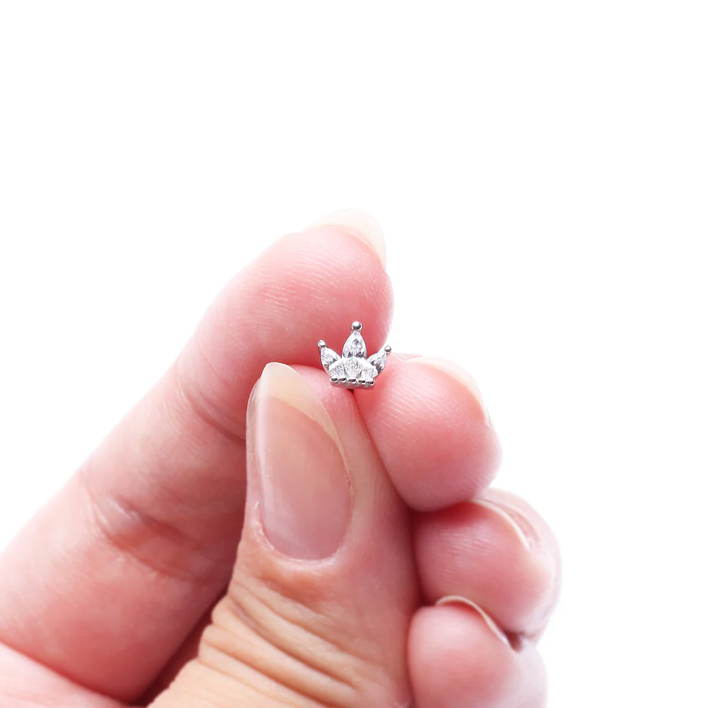 Brilliant Sparkle Marquise Lotus Flower Top Internally Threaded Steel Labret - Image 4