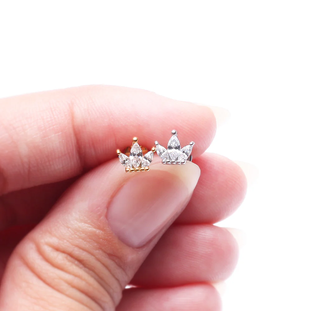 Brilliant Sparkle Marquise Lotus Flower Top Internally Threaded Steel Labret - Image 5