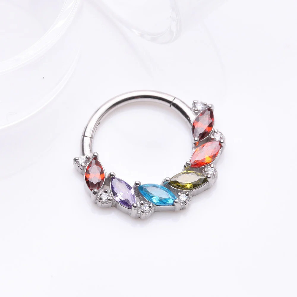 Brilliant Sparkle Marquise Weave Wreath Clicker Hoop Ring - Image 3