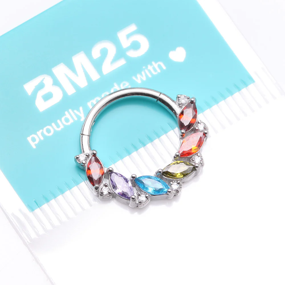 Brilliant Sparkle Marquise Weave Wreath Clicker Hoop Ring - Image 5