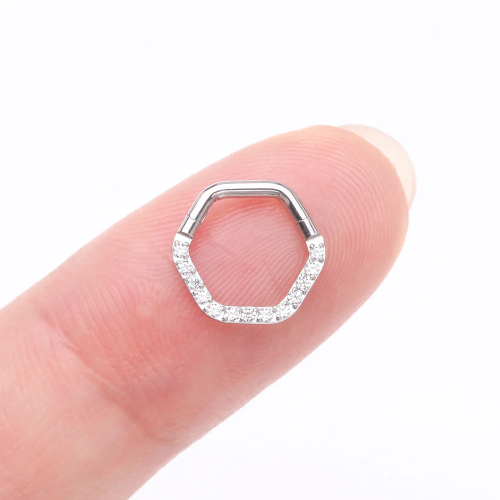 Brilliant Sparkle Multi-Gem Hexagon Clicker Hoop Ring - Image 3