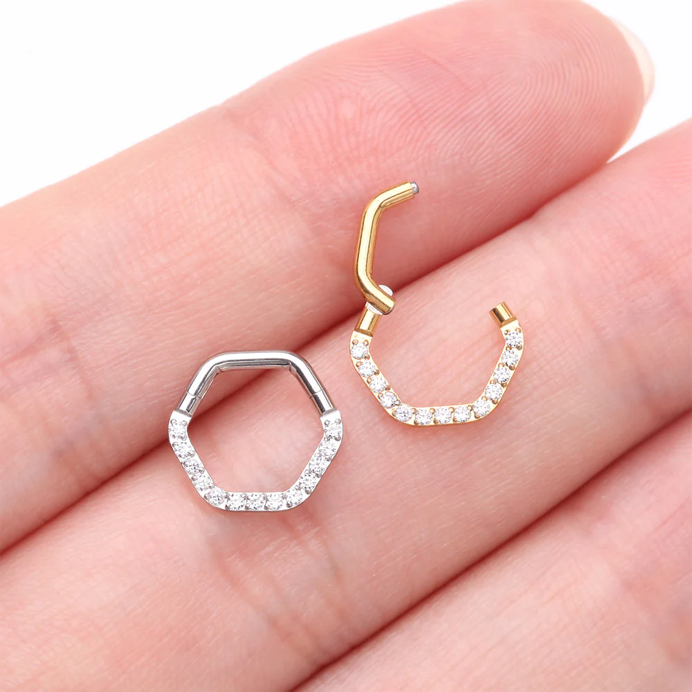 Brilliant Sparkle Multi-Gem Hexagon Clicker Hoop Ring - Image 4