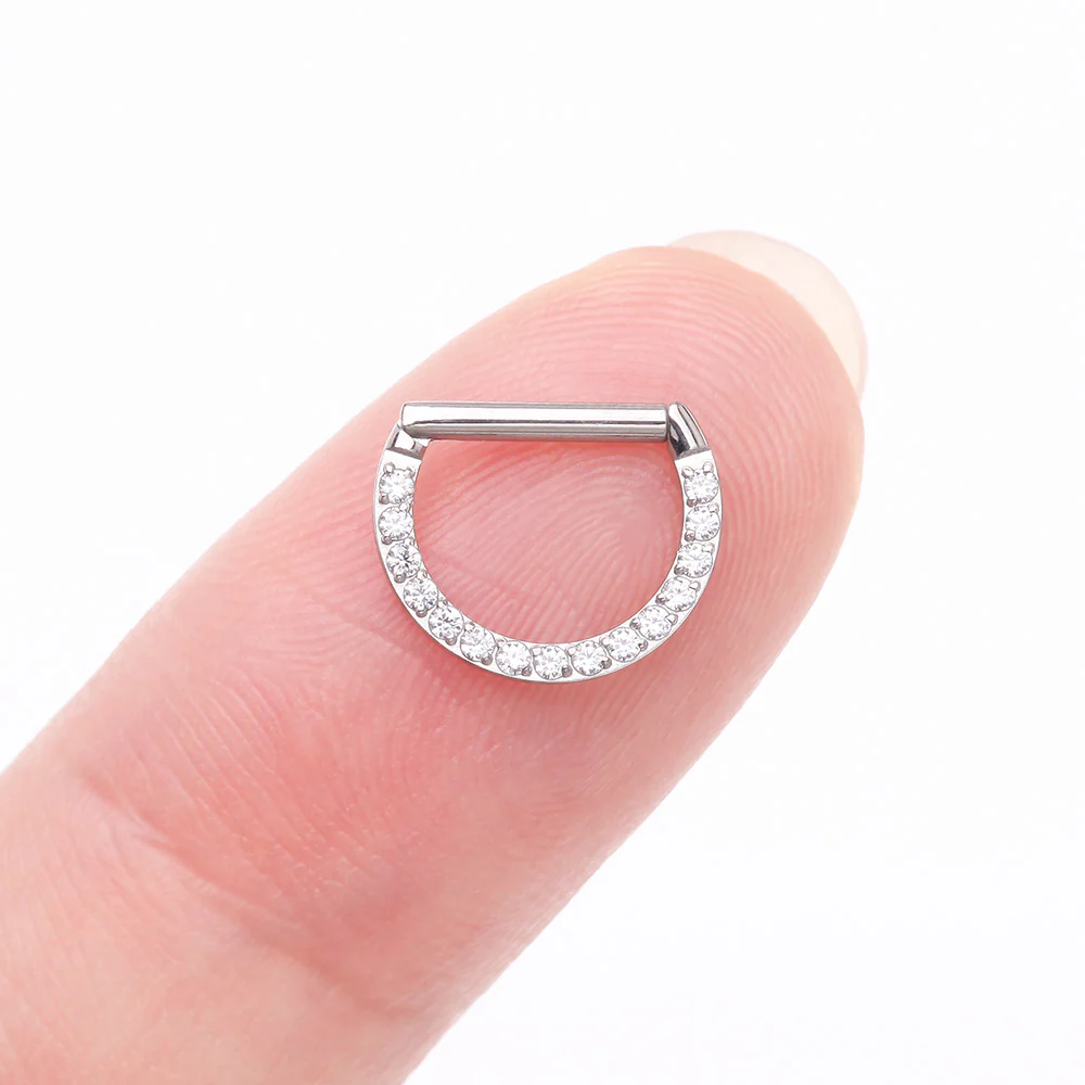 Brilliant Sparkle Multi-Gem Straight Bar Clicker Hoop Ring - Image 3