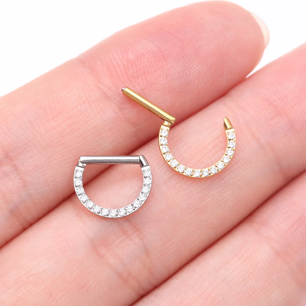 Brilliant Sparkle Multi-Gem Straight Bar Clicker Hoop Ring - Image 4