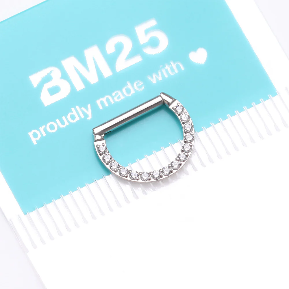 Brilliant Sparkle Multi-Gem Straight Bar Clicker Hoop Ring - Image 5