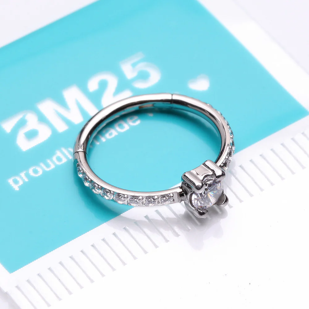 Brilliant Sparkle Solitaire CZ Multi-Gem Side Facing Seamless Clicker Hoop Ring - Image 3