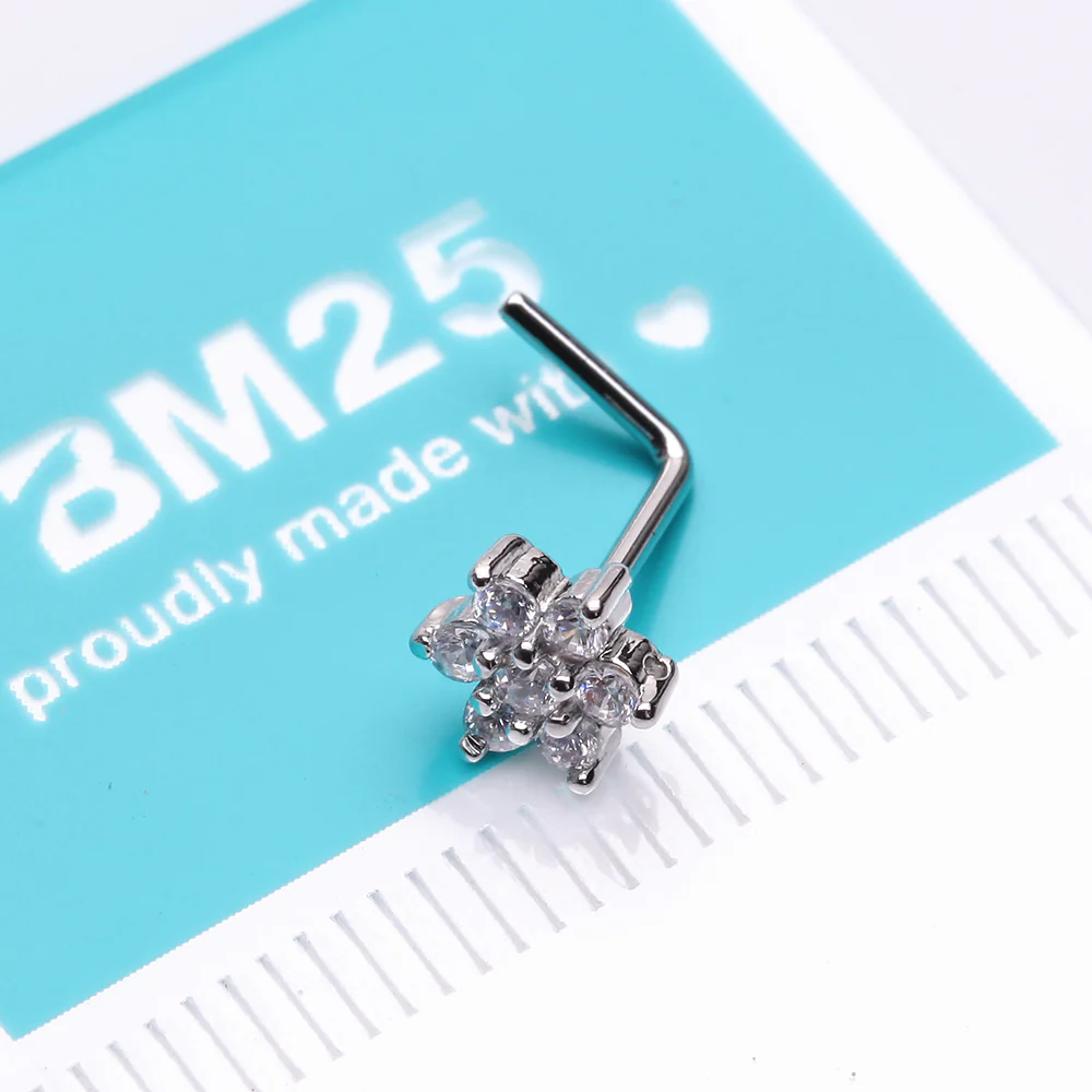 Brilliant Sparkle Spring Flower Multi-Gem L-Shaped Nose Ring - Image 3