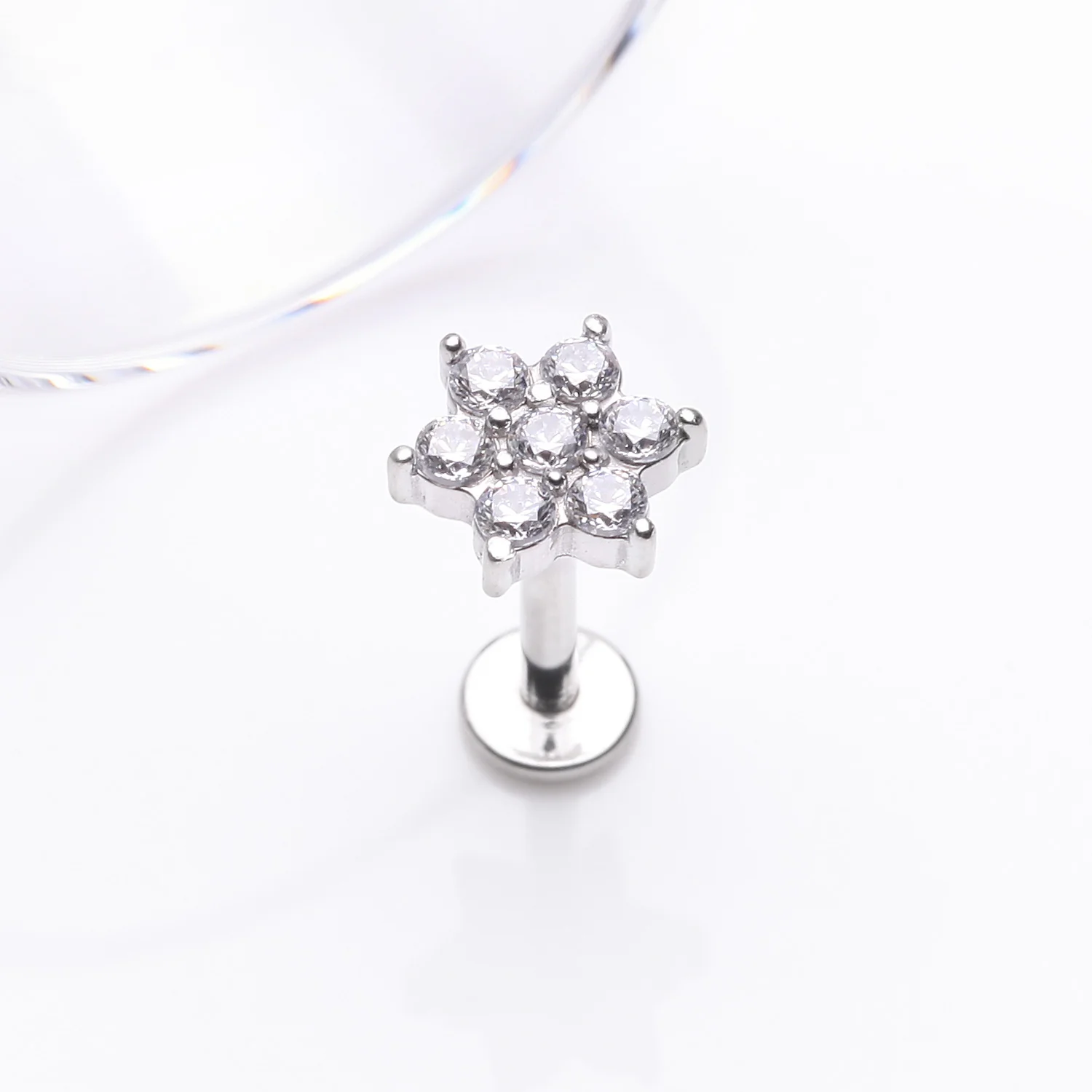 Brilliant Sparkle Spring Flower Top Internally Threaded Steel Labret - Image 2