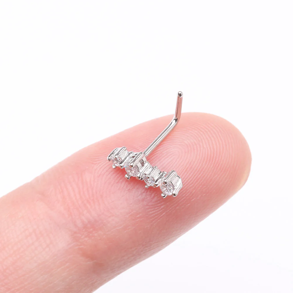 Brilliant Sparkle ZigZag Multi-Gem L-Shaped Nose Ring - Image 3