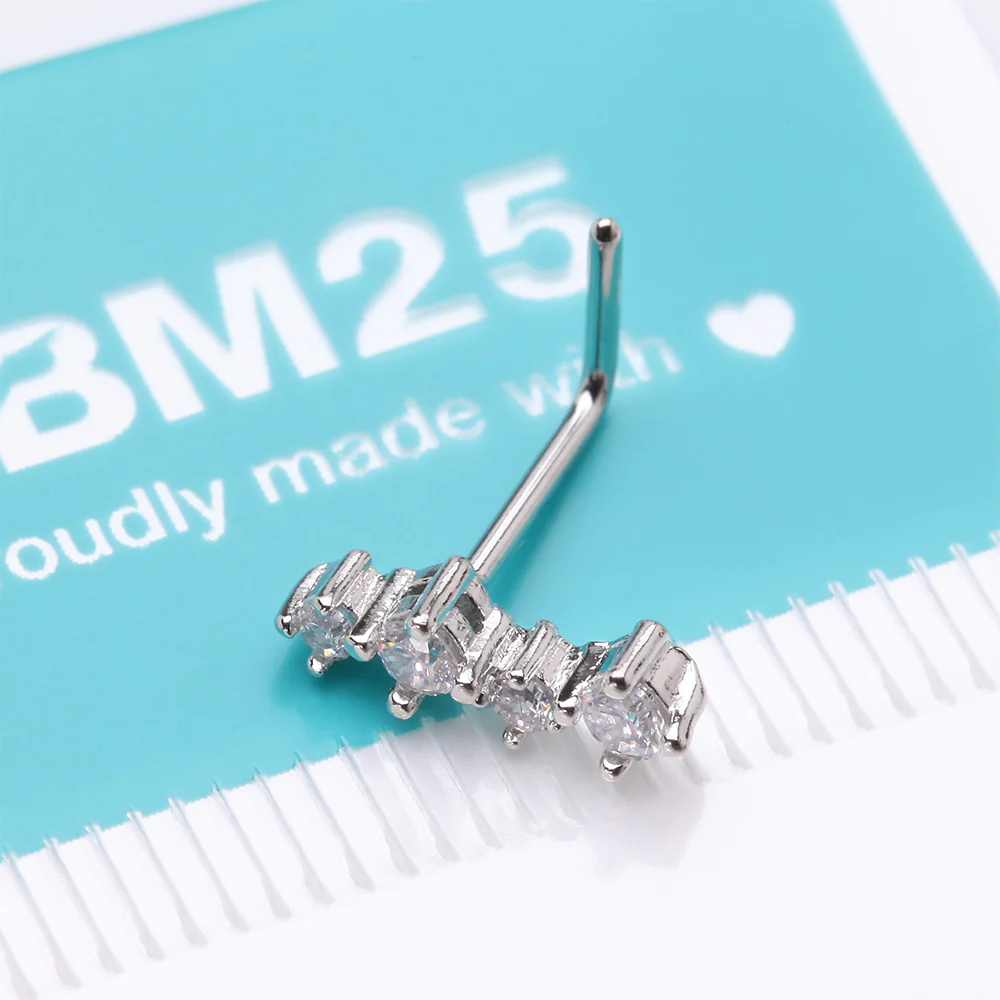 Brilliant Sparkle ZigZag Multi-Gem L-Shaped Nose Ring - Image 5
