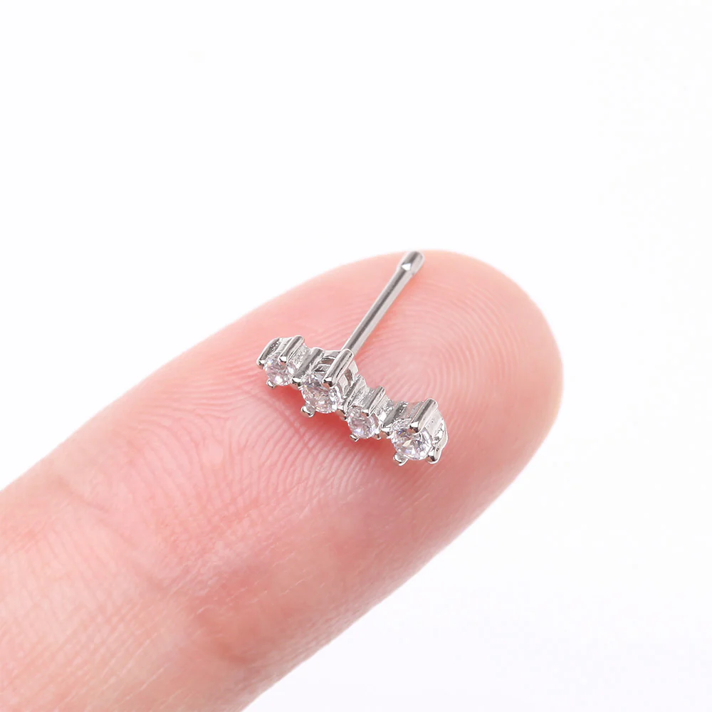 Brilliant Sparkle ZigZag Multi-Gem Nose Stud Ring - Image 3