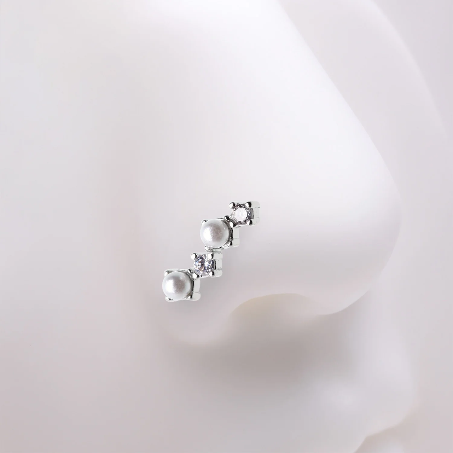 Brilliant Sparkle ZigZag Pearlescent Multi-Gem L-Shaped Nose Ring - Image 2