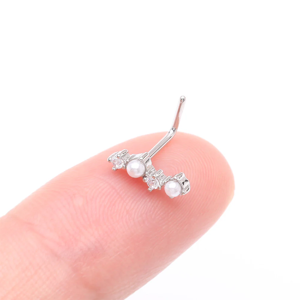 Brilliant Sparkle ZigZag Pearlescent Multi-Gem L-Shaped Nose Ring - Image 3