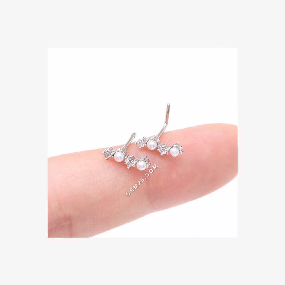 Brilliant Sparkle ZigZag Pearlescent Multi-Gem L-Shaped Nose Ring - Image 4