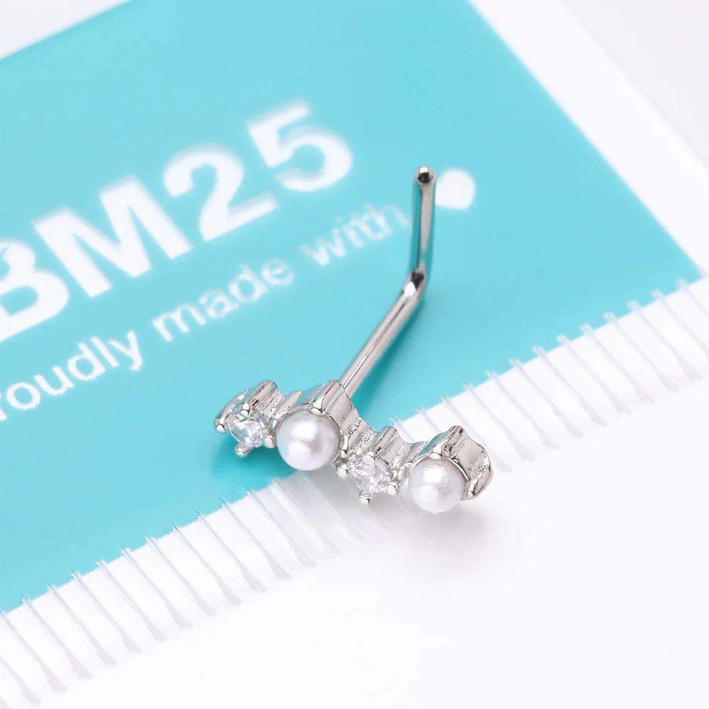 Brilliant Sparkle ZigZag Pearlescent Multi-Gem L-Shaped Nose Ring - Image 5