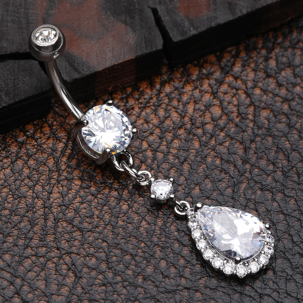 Brilliant Teardrop Lux Sparkle Dangle Belly Button Ring - Image 3