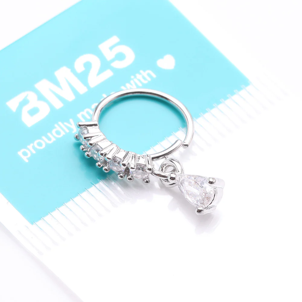 Brilliant Teardrop Prong Gem Sparkle Multi-Gem Lined Bendable Hoop Ring - Image 4