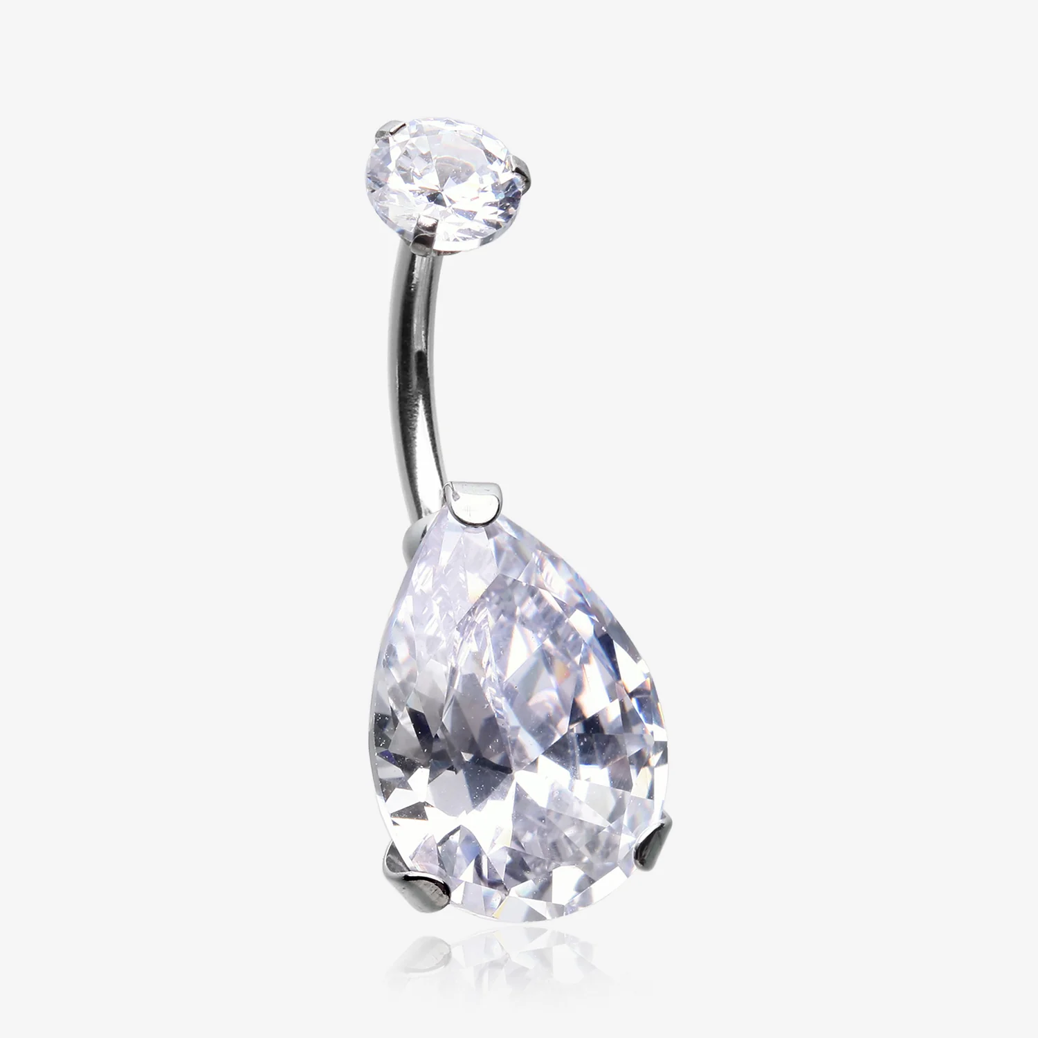 Brilliant Teardrop Sparkle Internally Threaded Steel Belly Ring