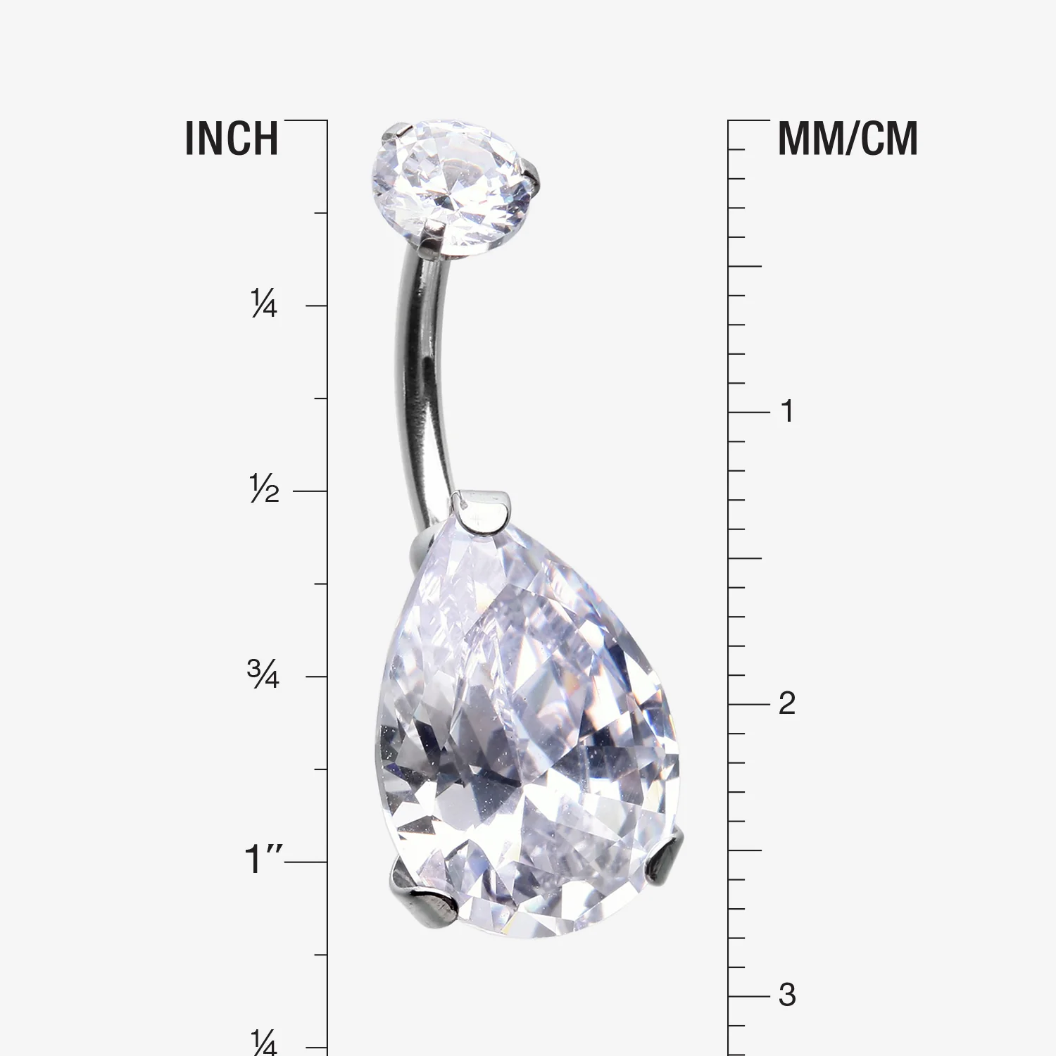 Brilliant Teardrop Sparkle Internally Threaded Steel Belly Ring - Image 2