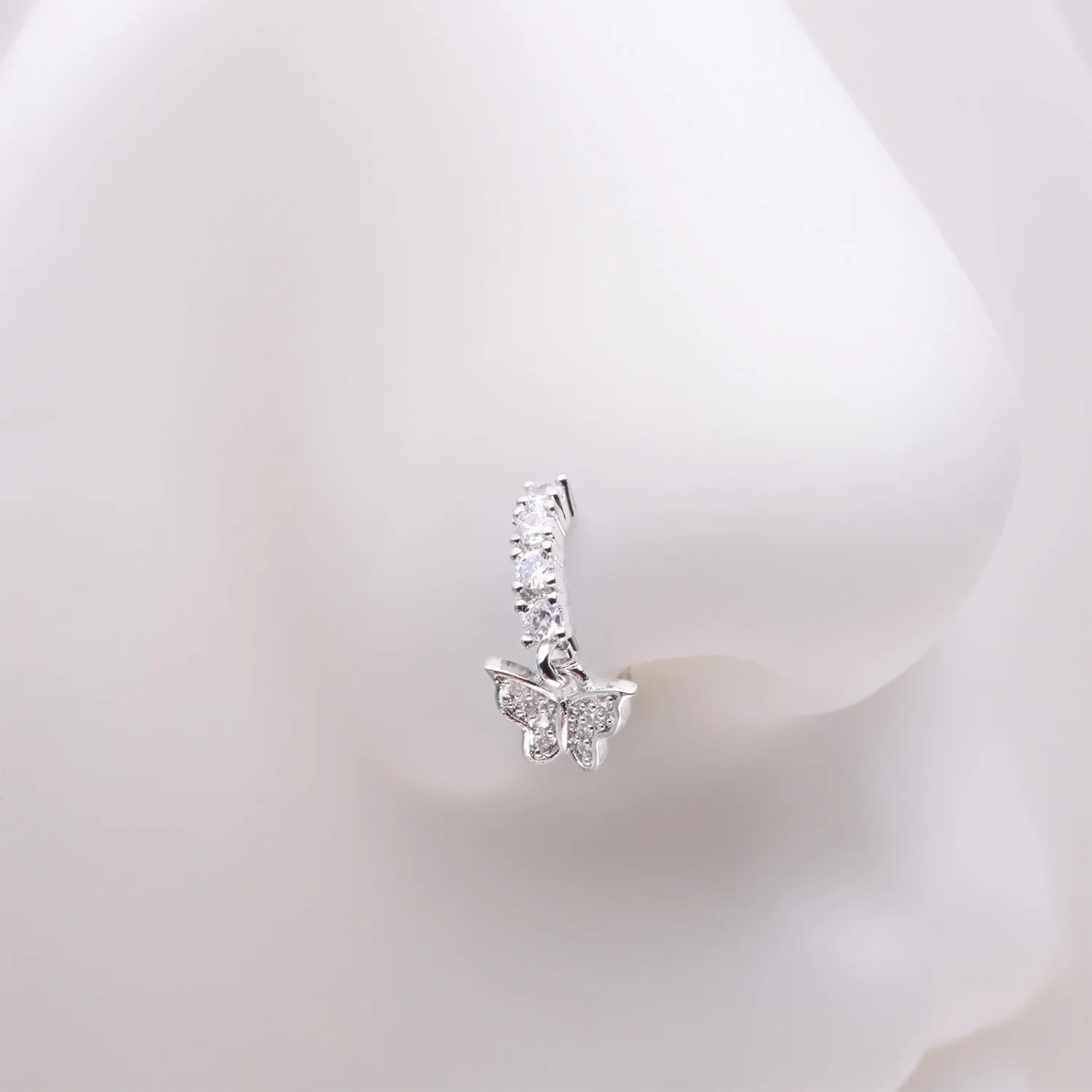 Butterfly Elegance Sparkle Dangle Multi-Gem Lined Bendable Hoop Ring - Image 2
