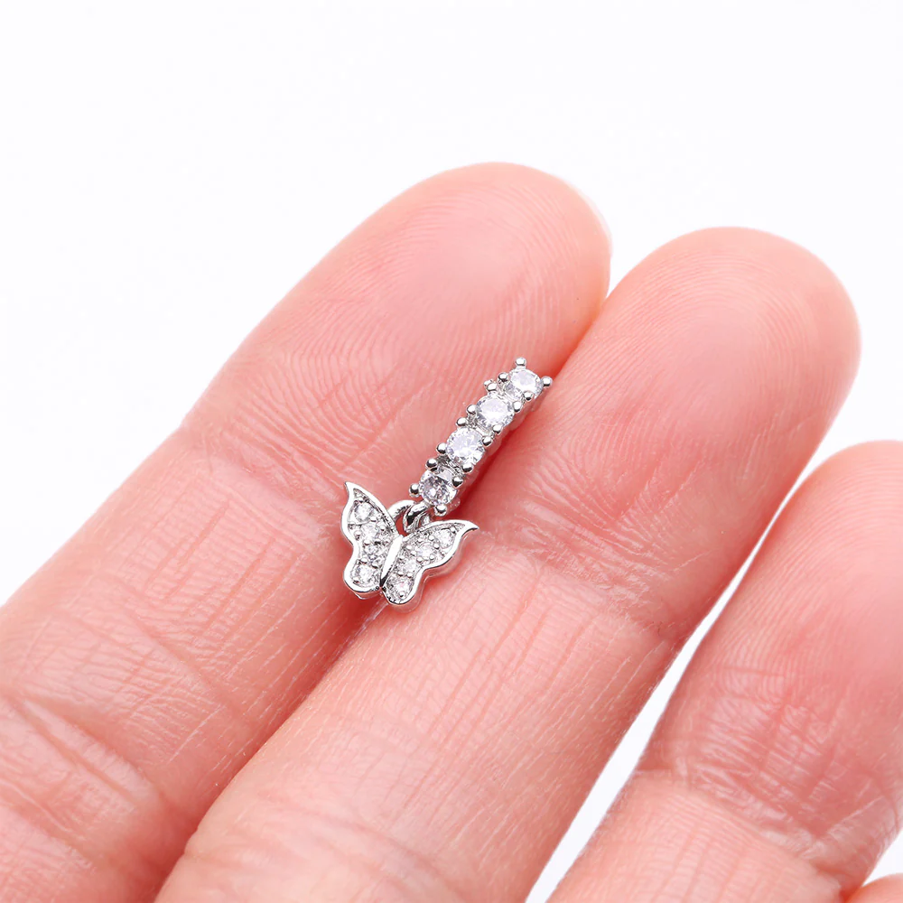 Butterfly Elegance Sparkle Dangle Multi-Gem Lined Bendable Hoop Ring - Image 3