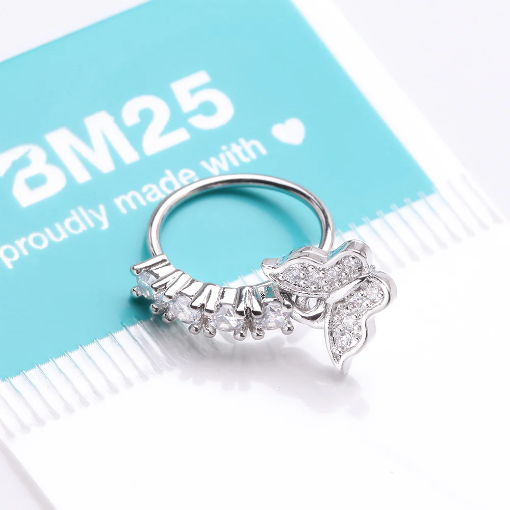 Butterfly Elegance Sparkle Dangle Multi-Gem Lined Bendable Hoop Ring - Image 4