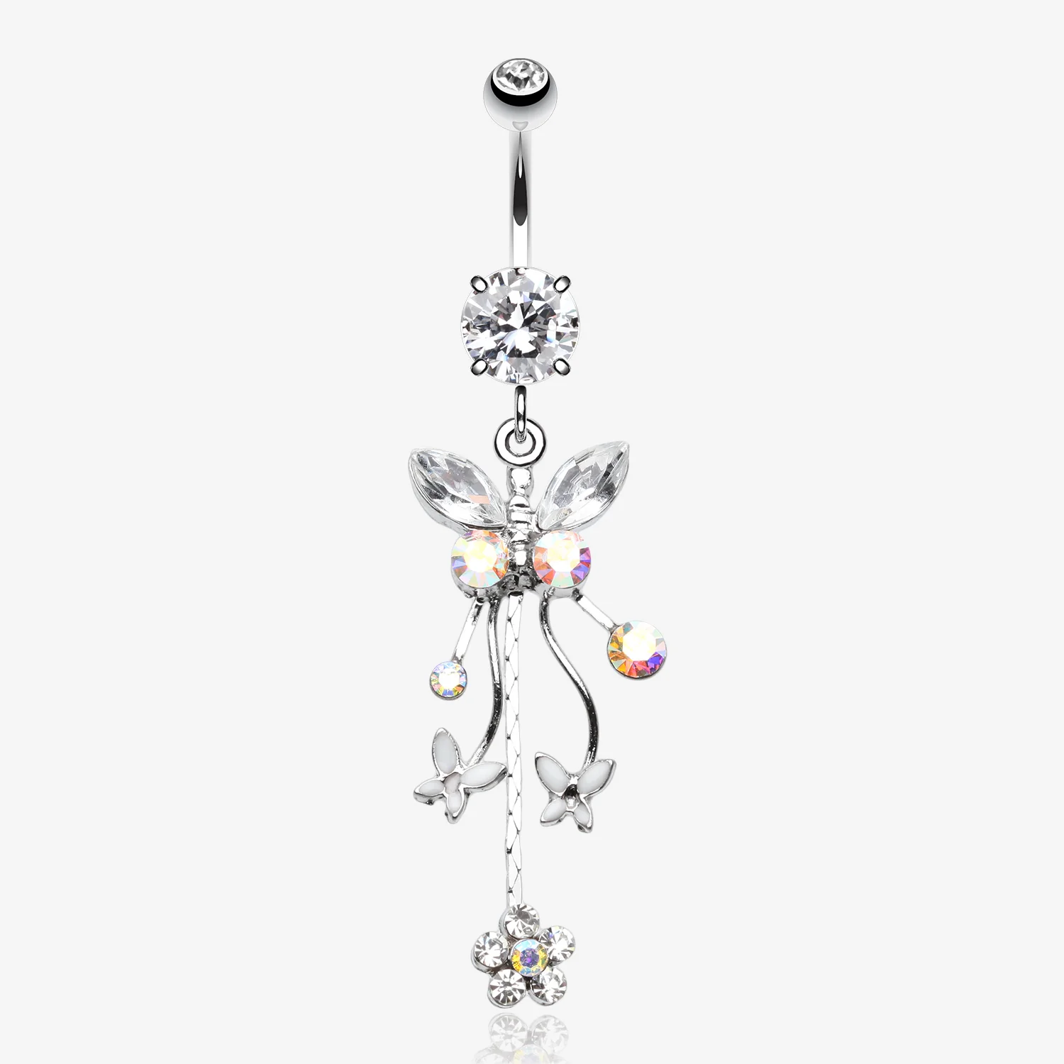 Butterfly Flower Garden Dangle Sparkle Belly Button Ring
