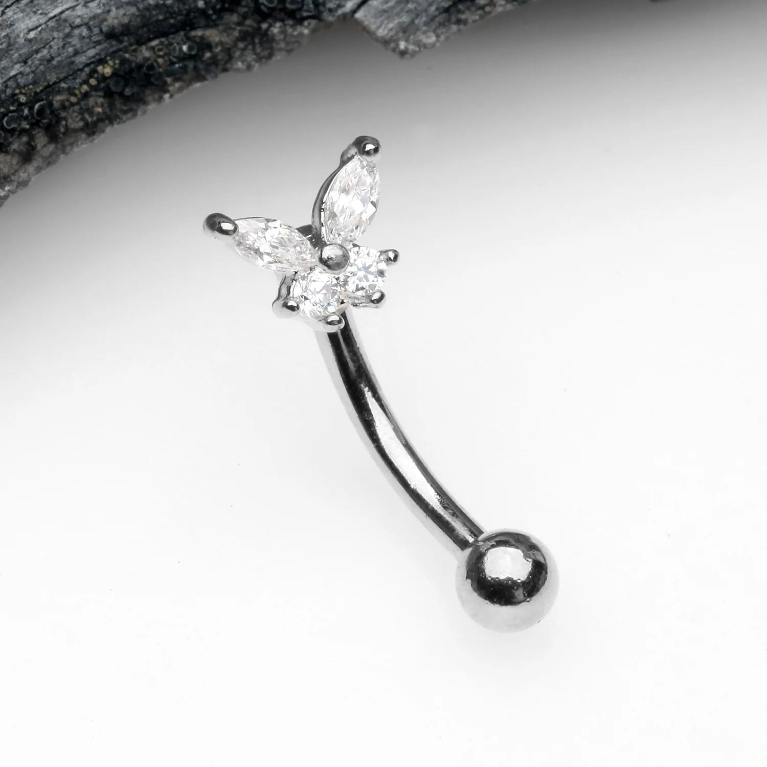 Butterfly Glam Prong Set Sparkle Curved Barbell - Image 2
