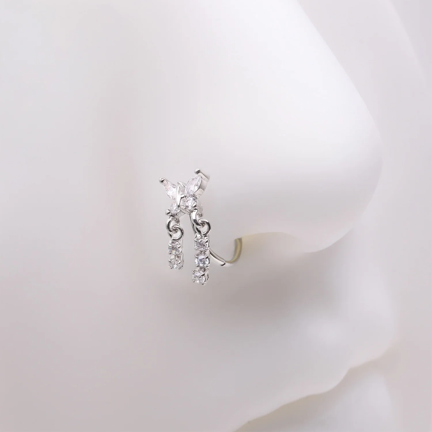 Butterfly Sparkle Dangle Gem Drop Bendable Hoop Ring - Image 2