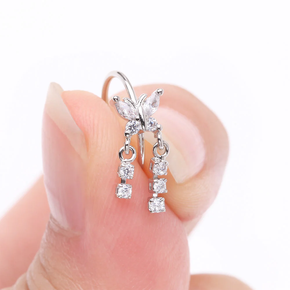 Butterfly Sparkle Dangle Gem Drop Bendable Hoop Ring - Image 3