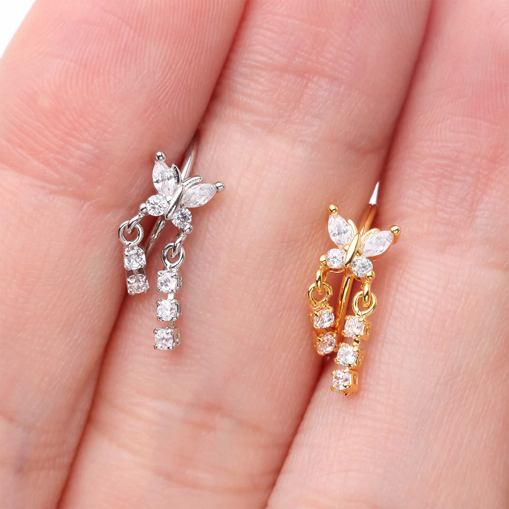 Butterfly Sparkle Dangle Gem Drop Bendable Hoop Ring - Image 4